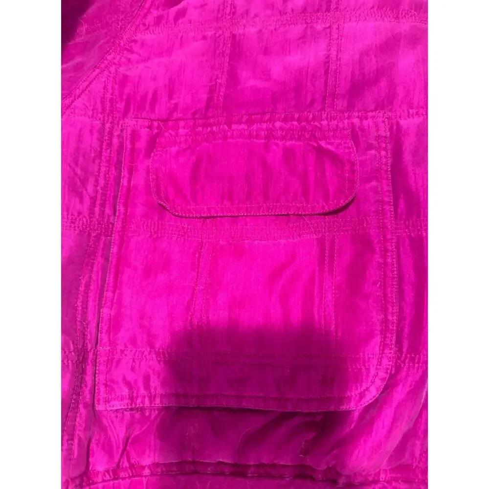 Vintage Bocoo 100% Silk Fuchsia Pink Quilted Bomber Jacket Size M Y2K